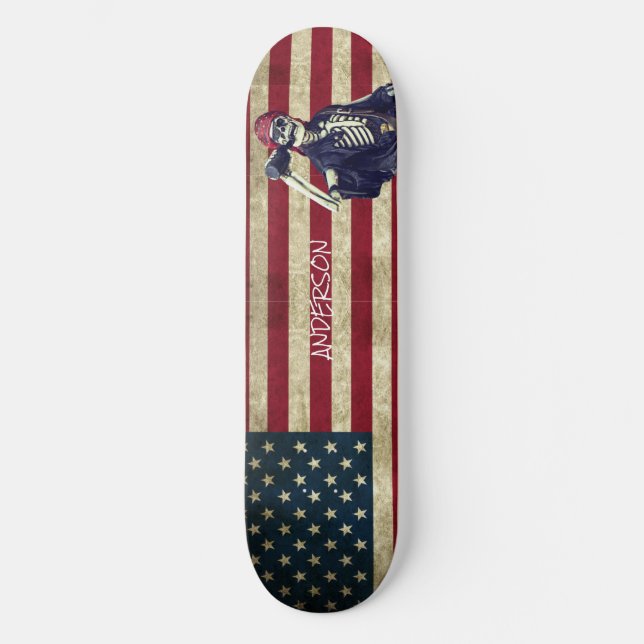 Personalised American Skeleton Pirate  Skateboard (Front)