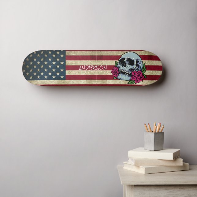 Personalised American Skull Skateboard (Wall Art (Horz))