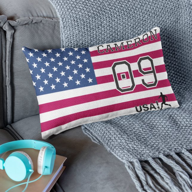 Personalised American Soccer Athlete Patriotic  Lumbar Cushion (Creator Uploaded)