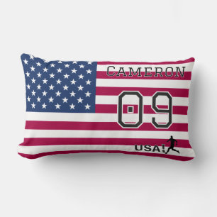 Personalised American Soccer Athlete Patriotic Lumbar Cushion