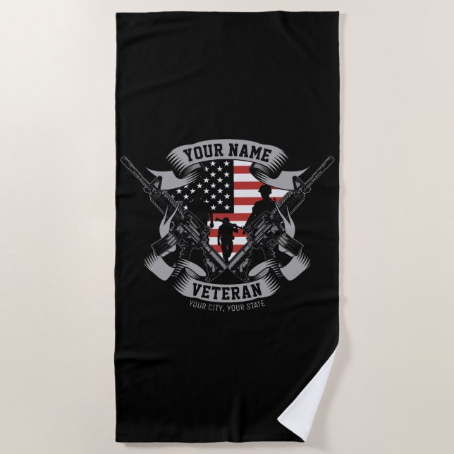 Personalised American Veteran Proud Vet USA Flag Beach Towel (Front)
