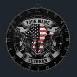 Personalised American Veteran Proud Vet USA Flag Dartboard<br><div class="desc">Personalised American Veteran Proud Vet USA Flag featuring Soldiers with Firearms and American Flag Design. Personalised with your Name,  Custom Text and Location! Perfect gift for that special person in your life!</div>