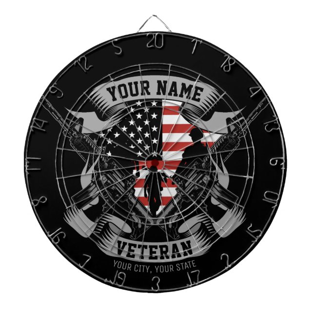 Personalised American Veteran Proud Vet USA Flag Dartboard (Front)