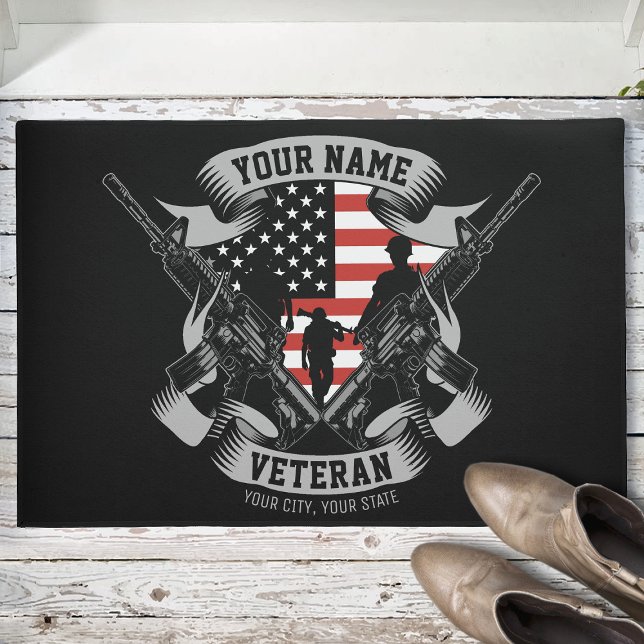 Personalised American Veteran Proud Vet USA Flag  Doormat (Creator Uploaded)