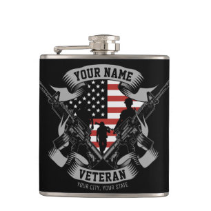 Personalised American Veteran Proud Vet USA Flag  Hip Flask