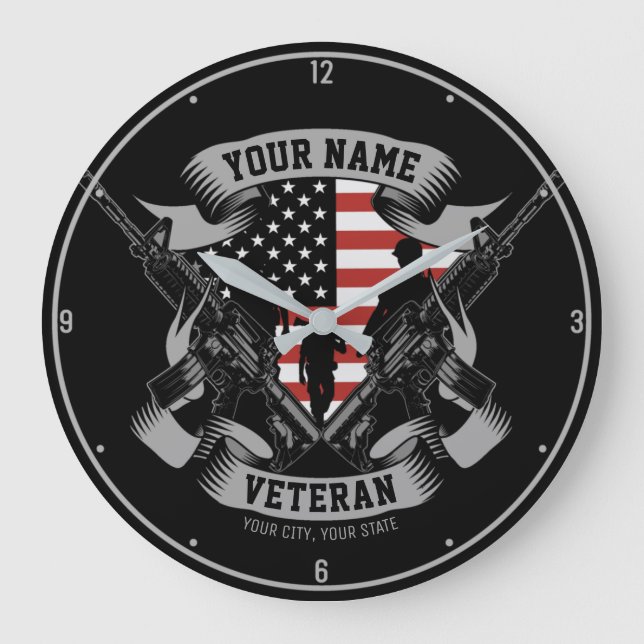 Personalised American Veteran Proud Vet USA Flag Large Clock (Front)