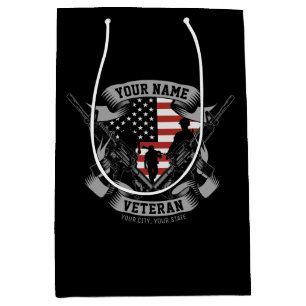 Personalised American Veteran Proud Vet USA Flag Medium Gift Bag