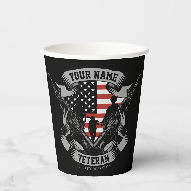 Personalised American Veteran Proud Vet USA Flag  Paper Cups (Front)