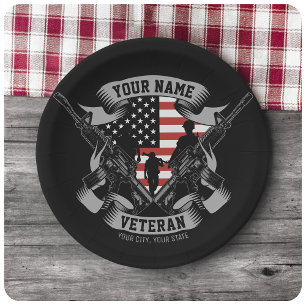 Personalised American Veteran Proud Vet USA Flag Paper Plate