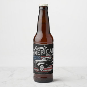 Personalised American Vintage Classic Car Garage   Beer Bottle Label