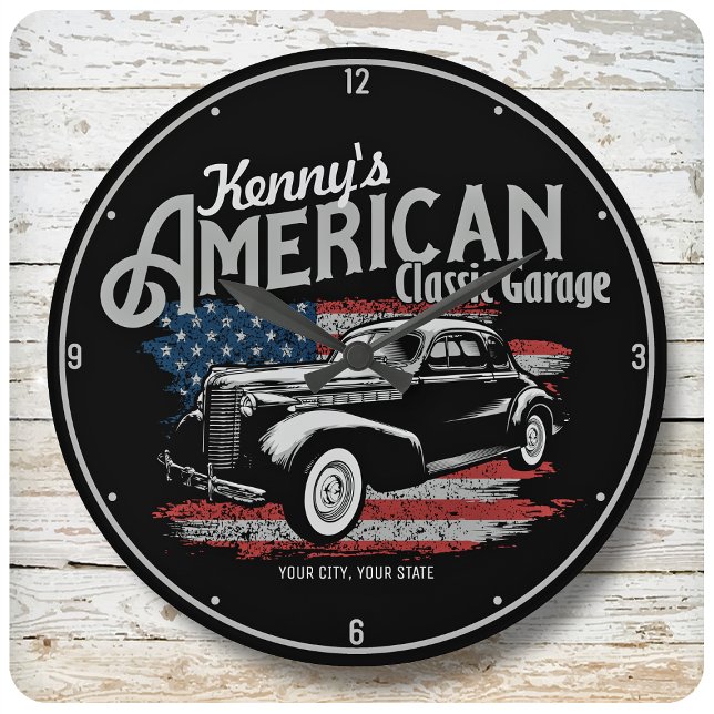 Personalised American Vintage Classic Car Garage Large Clock (Creator Uploaded)