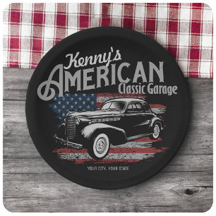Personalised American Vintage Classic Car Garage Paper Plate
