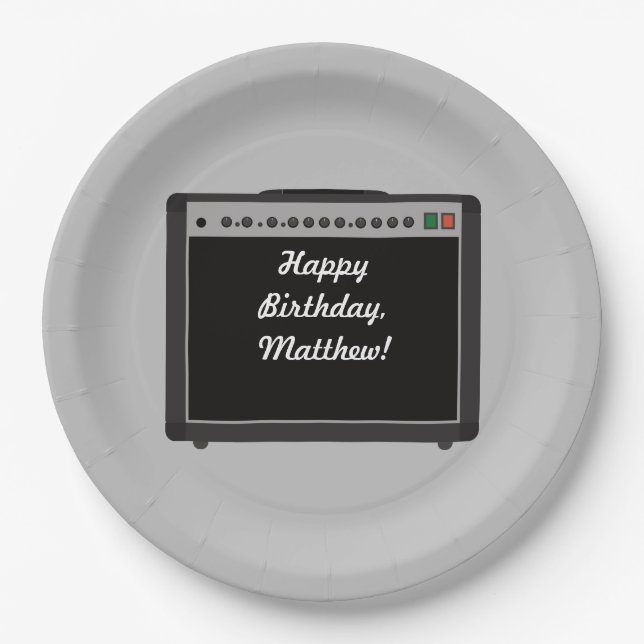 Personalised Amplifier Rock and Roll Party Paper Plate (Front)