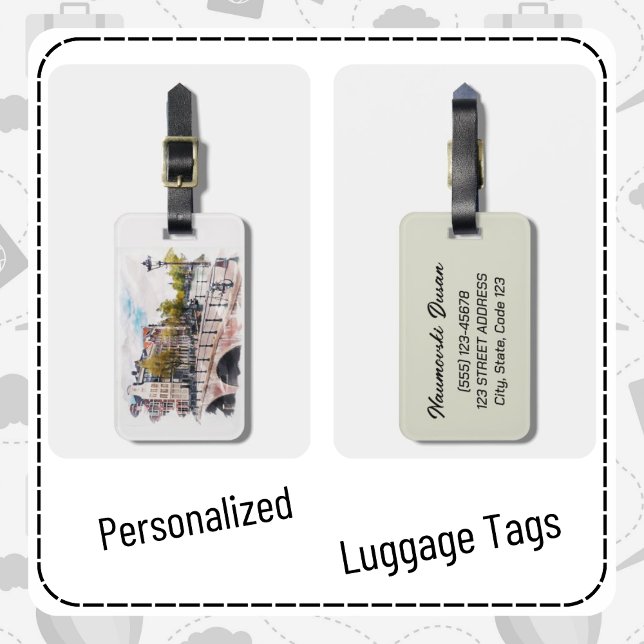 Personalised Amsterdam Holland Vintage Travel Art Luggage Tag (Creator Uploaded)