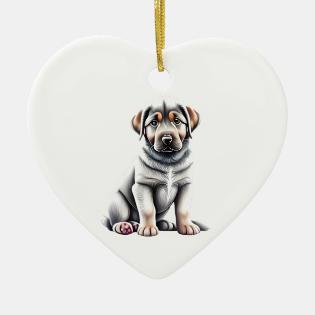 Personalised Anatolian Shepherd Puppy Ceramic Ornament (Front)