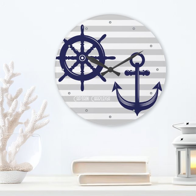 Personalised Anchor and Boat Helm Wheel Nautical Large Clock (Creator Uploaded)