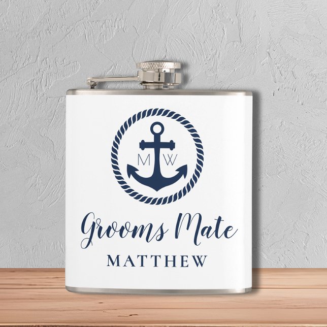 Personalised Anchor Grooms Mate Nautical Groomsmen Hip Flask (Creator Uploaded)
