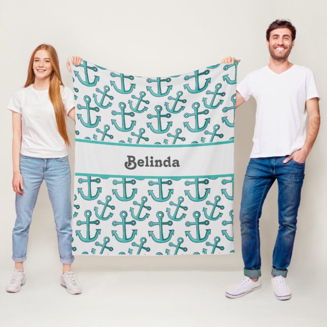 Personalised Anchor Nautical Fleece Blanket (In Situ)