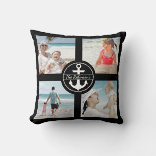 Personalised Anchor Photo Collage Black Cushion