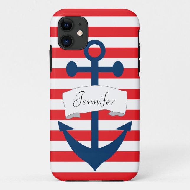 Personalised Anchor Red Stripe iPhone 5/5S Case (Back)