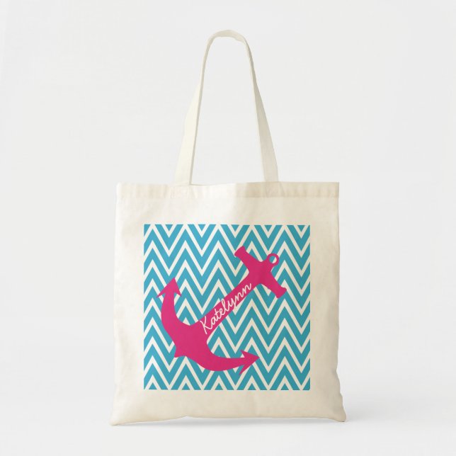 Personalised Anchor & Turquoise Chevron Tote Bag (Front)