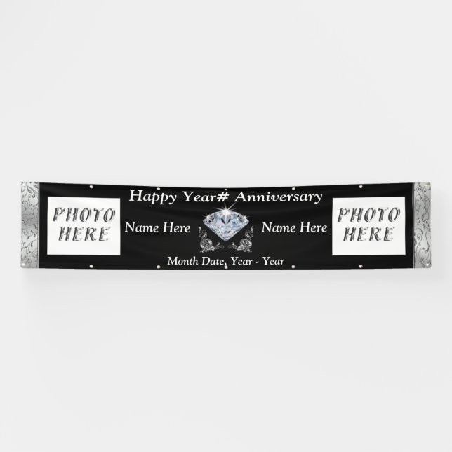 Personalised and 2 Photo Anniversary Banner COLORS (Horizontal)