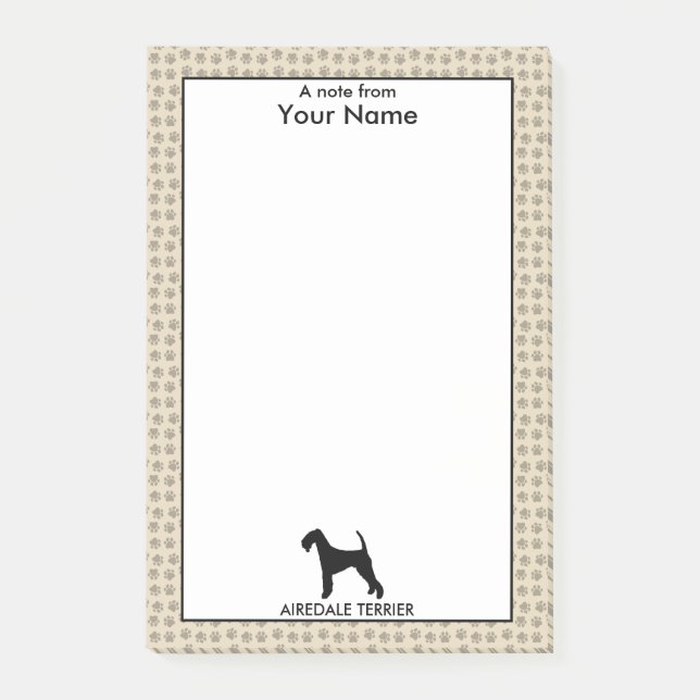 Personalised and Custom Colour Airedale Terrier Post-it Notes (Front)