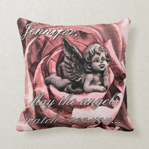 Personalised Angel Cherub with Rose Inspirational Cushion