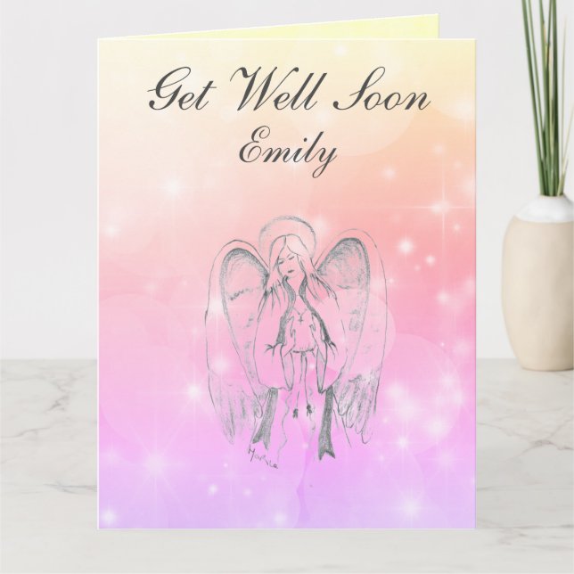 Personalised Angel design Get Well Card (Front)