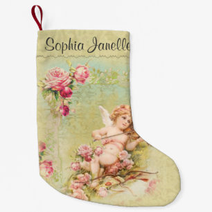 Personalised Angel playing Violin Roses Small Christmas Stocking