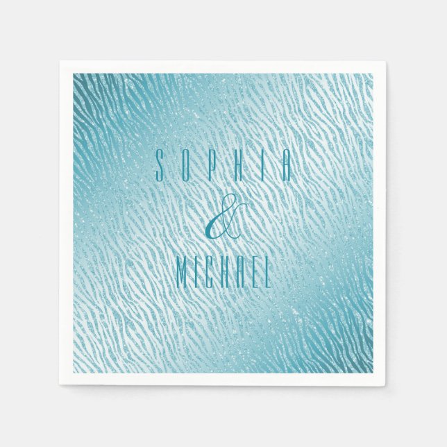 Personalised Animal Print Blue Glitter Glam Napkin (Front)