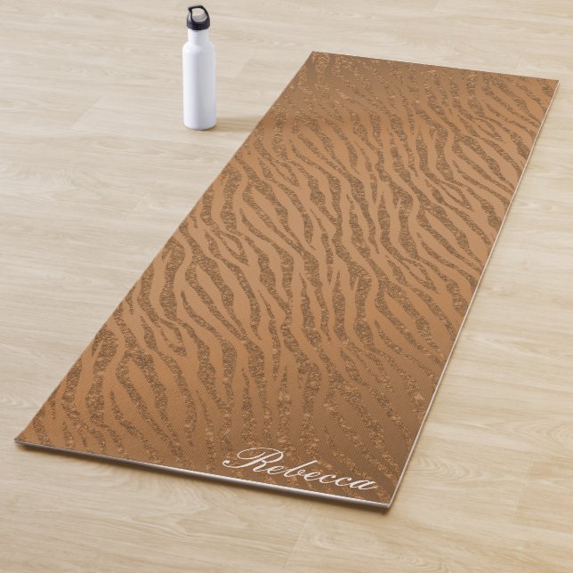 Personalised Animal Print Brown Glitter Glam Yoga Mat (In Situ)