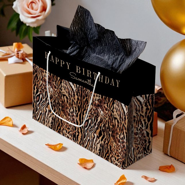 Personalised Animal Print Pattern with Name Large Gift Bag (Creator Uploaded)