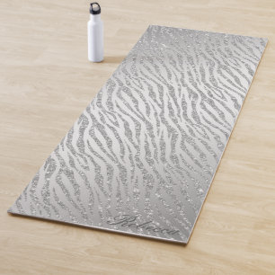 Personalised Animal Print Silver Glitter Glam Yoga Mat