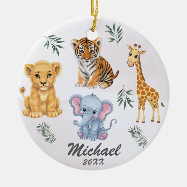Personalised animals Elephant Lion Tiger Girafe Ceramic Ornament (Front)