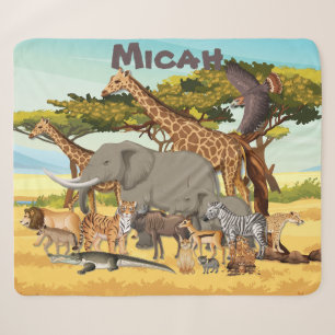 Personalised Animals of Africa Sherpa Blanket