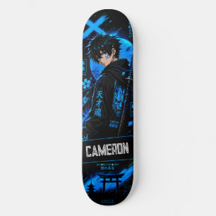 Personalised Anime Black Cyan Samurai Skateboard