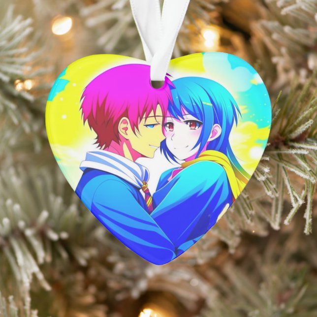 Personalised Anime Couple Hugging Christmas Ornament (Tree)