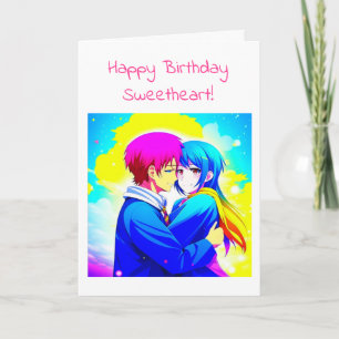 Personalised Anime Couple Romantic Birthday Card