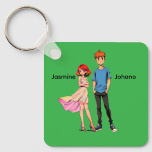 Personalised Anime Couple Square Keychain - 