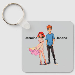 Personalised Anime Couple Square Keychain -