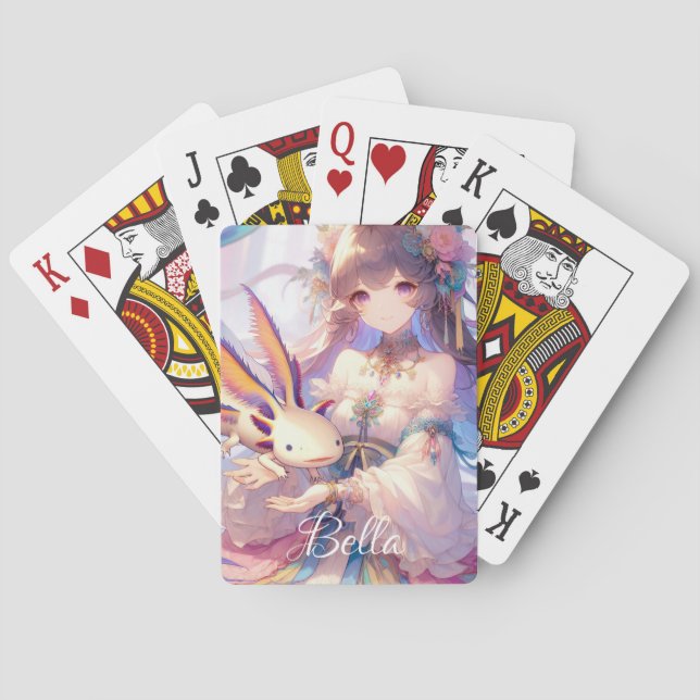 Personalised Anime Girl and Axolotl Playing Cards (Back)
