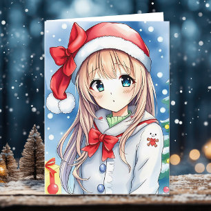Personalised Anime Girl Colouring Page Christmas Card