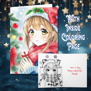 Personalised Anime Girl Colouring Page Christmas Card