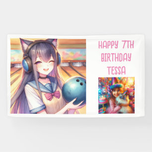 Personalised Anime Girl in Bowling Birthday Party Banner
