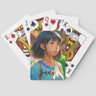 Personalised Anime Girl in the City Colourful Arts Playing Cards