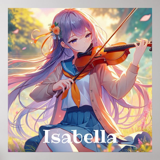 Personalised Anime Girl Playing the Violin Poster (Front)