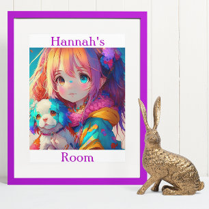 Personalised Anime Girl with Puppy Poster