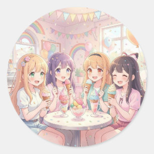 Personalised Anime Girl's Ice Cream Birthday Party Classic Round Sticker