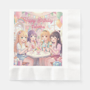 Personalised Anime Girl's Ice Cream Birthday Party Napkin
